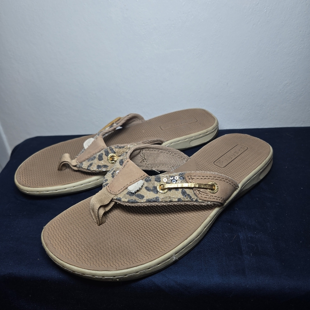 Womens Sperry Topsider Thing Flip Flop Leopsrd Print Sequins Size 6 - Picture 1 of 5